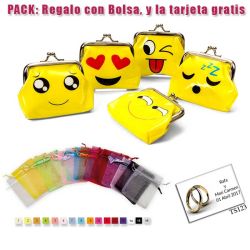 Divertido monedero de emoticono amarillo con hebilla