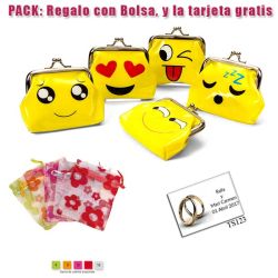Divertido monedero de emoticono amarillo con hebilla
