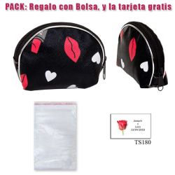 Monedero con cremallera negro, con labios rojos y corazones blancos