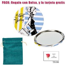 Espejo de chapa barato con dibujo de mujer, con rayas azules y amarillas