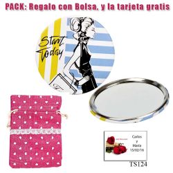 Espejo de chapa barato con dibujo de mujer, con rayas azules y amarillas