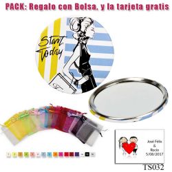 Espejo de chapa barato con dibujo de mujer, con rayas azules y amarillas