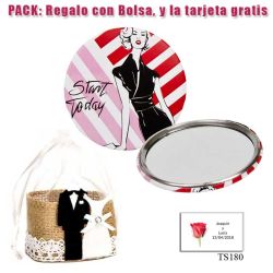 Espejo de chapa barato con dibujo de mujer, con rayas rosas y rojas