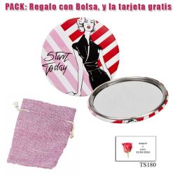 Espejo de chapa barato con dibujo de mujer, con rayas rosas y rojas