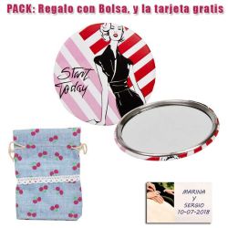 Espejo de chapa barato con dibujo de mujer, con rayas rosas y rojas