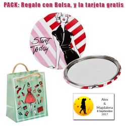 Espejo de chapa barato con dibujo de mujer, con rayas rosas y rojas