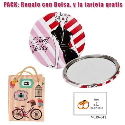 Espejo de chapa barato con dibujo de mujer, con rayas rosas y rojas