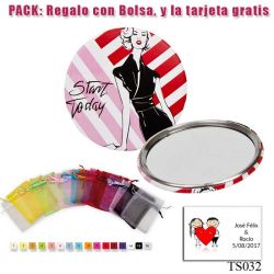 Espejo de chapa barato con dibujo de mujer, con rayas rosas y rojas