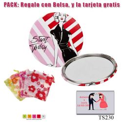 Espejo de chapa barato con dibujo de mujer, con rayas rosas y rojas