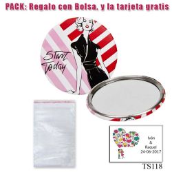 Espejo de chapa barato con dibujo de mujer, con rayas rosas y rojas