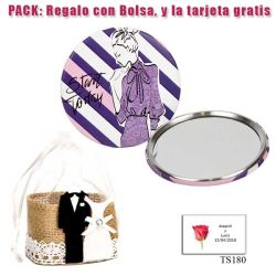 Espejo de chapa barato con dibujo de mujer, con rayas moradas