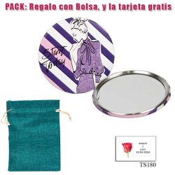 Espejo de chapa barato con dibujo de mujer, con rayas moradas