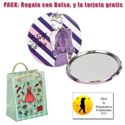 Espejo de chapa barato con dibujo de mujer, con rayas moradas