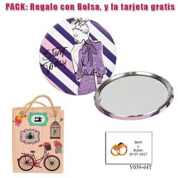 Espejo de chapa barato con dibujo de mujer, con rayas moradas