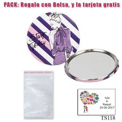 Espejo de chapa barato con dibujo de mujer, con rayas moradas