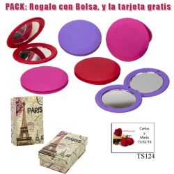 Espejo redondo en colores surtidos; rojo, fucsia y morado