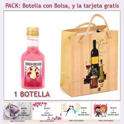 Botellita de Licor de Fresas con Nata con bolsa y tarjeta
