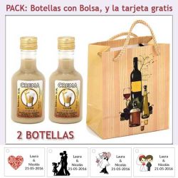 2 Botellitas de Licor de Crema con bolsa y tarjeta