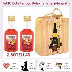 2 Botellitas de Licor de Piruleta con bolsa y tarjeta