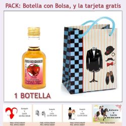 Botellita de Licor de Fresas con Chocolate con bolsa y tarjeta