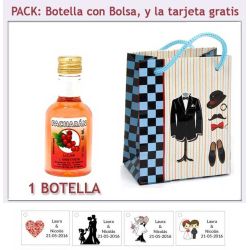 Botellita de Licor de Pacharán con bolsa y tarjeta