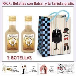 2 Botellitas de Licor de Crema con bolsa y tarjeta