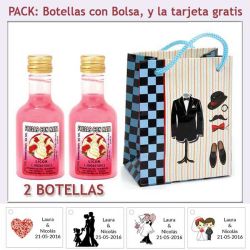 2 Botellitas de Licor de Fresas con Nata con bolsa y tarjeta