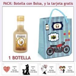 Botellita de Licor de Crema con bolsa y tarjeta