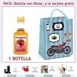 Botellita de Licor de Fresas con Chocolate con bolsa y tarjeta