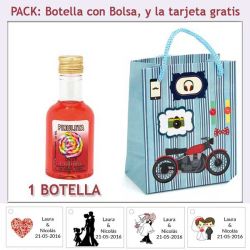 Botellita de Licor de Piruleta con bolsa y tarjeta