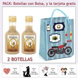 2 Botellitas de Licor de Crema con bolsa y tarjeta