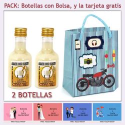 2 Botellitas de Licor de Arroz con Leche con bolsa y tarjeta