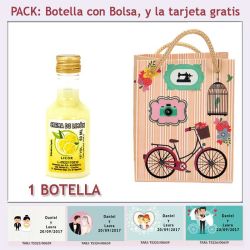 Botellita de Licor de Crema de Limón con bolsa y tarjeta