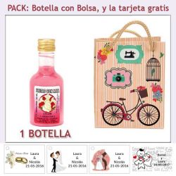 Botellita de Licor de Fresas con Nata con bolsa y tarjeta