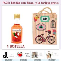 Botellita de Licor de Pacharán con bolsa y tarjeta