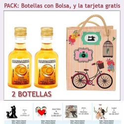 2 Botellitas de Licor de Mandarina con bolsa y tarjeta