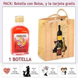 Botellita de Licor Piruleta con bolsa "bodegón" y tarjeta