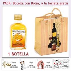Botellita de Licor de Mandarina con bolsa "bodegón" y tarjeta