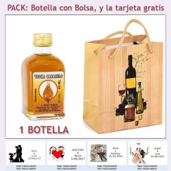 Botellita de Vodka Caramelo con bolsa "bodegón" y tarjeta