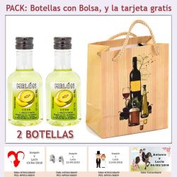2 Botellitas de Licor de Melón con bolsa "bodegón" y tarjeta