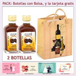 2 Botellitas de Licor de Café con bolsa "bodegón" y tarjeta