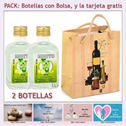 2 Botellitas de Ron Mojito con bolsa "bodegón" y tarjeta