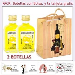 2 Botellitas de Limoncielo con bolsa "bodegón" y tarjeta