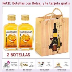 2 Botellitas de Licor de Mandarina con bolsa "bodegón" y tarjeta