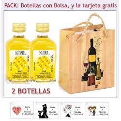 2 Botellitas de Ron Miel con bolsa "bodegón" y tarjeta