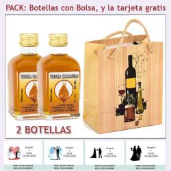2 Botellitas de Vodka Caramelo con bolsa "bodegón" y tarjeta