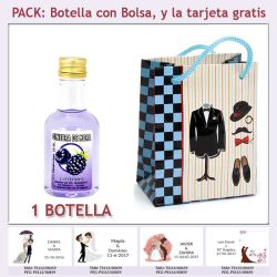 Botellita de Ginebra de Mora con bolsa "charlestón" y tarjeta