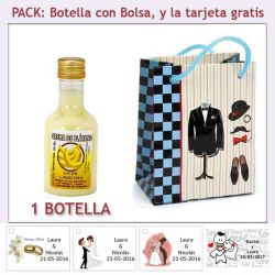 Botellita de Licor de Crema de Plátano con bolsa "charlestón" y tarjeta