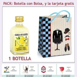 Botellita de Crema de Limón con bolsa "charlestón" y tarjeta