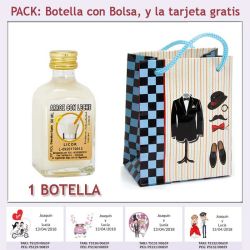 Botellita de Licor de Arroz con Leche con bolsa "charlestón" y tarjeta
